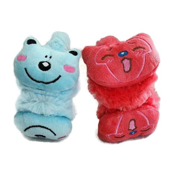 Unbranded Other - Set of Furry Kids Warm Earmuffs - Pink Kitty and Blue Puppy